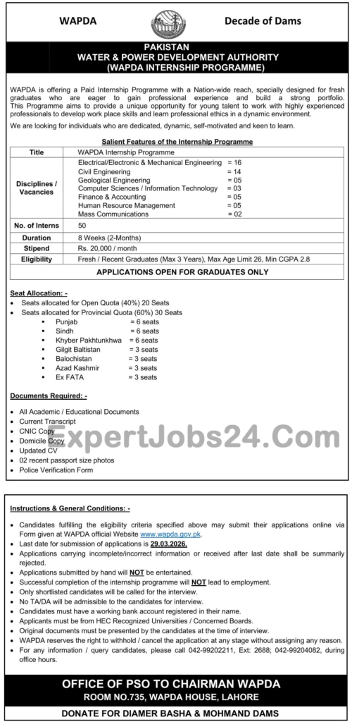 WAPDA Internship Programme 2026 Apply Online